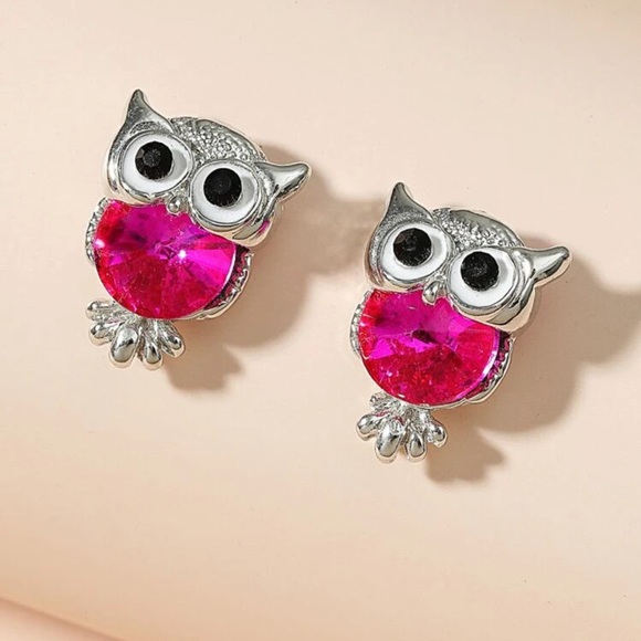 🦉 Awesome Large Rhinestone Owl Bird Stud Earrings 🦉 - Picture 2 of 3